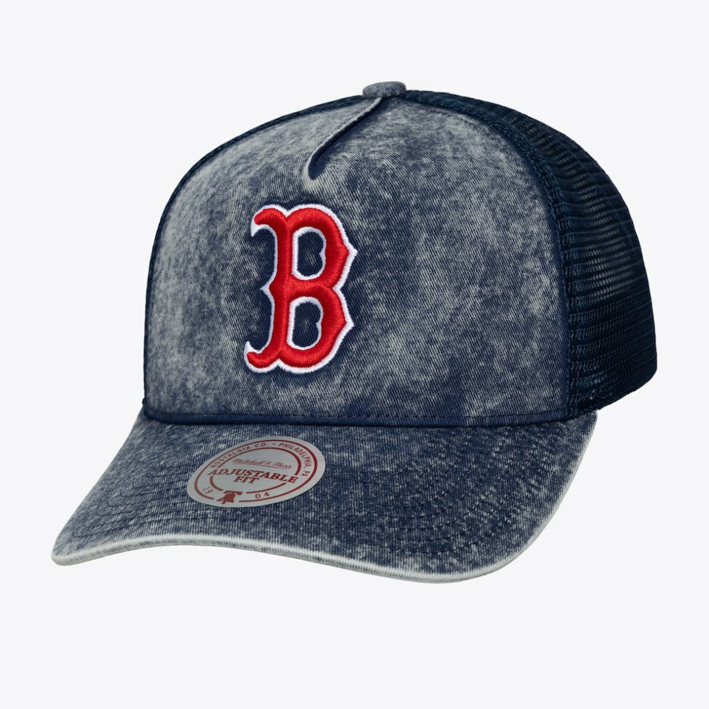 Boston Red Sox Mitchell & Ness Unisex Gameday Adjustable Trucker Hat - Navy - Mitchell & Ness Lifestyle