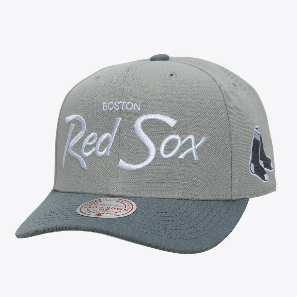 Boston Red Sox Mitchell & Ness Thunderstorm Head Coach Pro-Crown Adjustable Hat - Gray - Mitchell & Ness Lifestyle