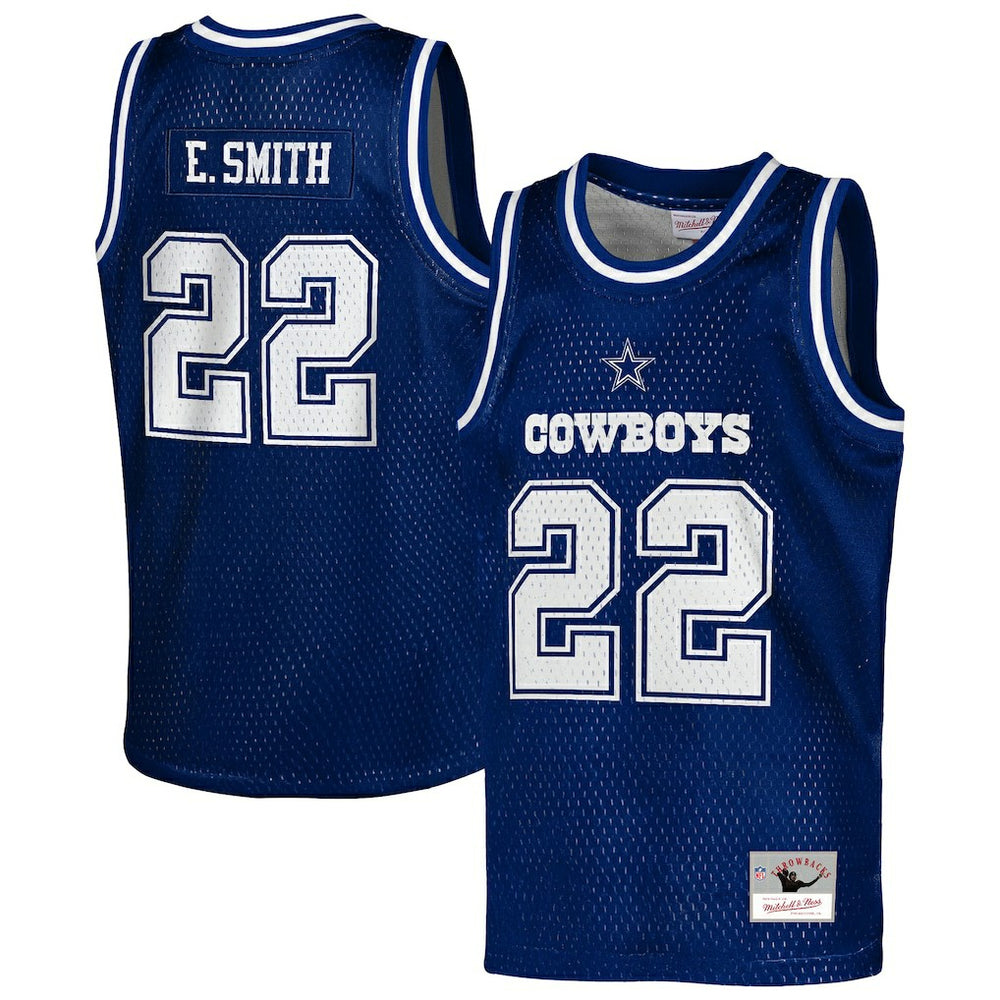 Mitchell & Ness Emmitt Smith Dallas Cowboys Youth Retired Player NFL Basketball Fashion Jersey Navy