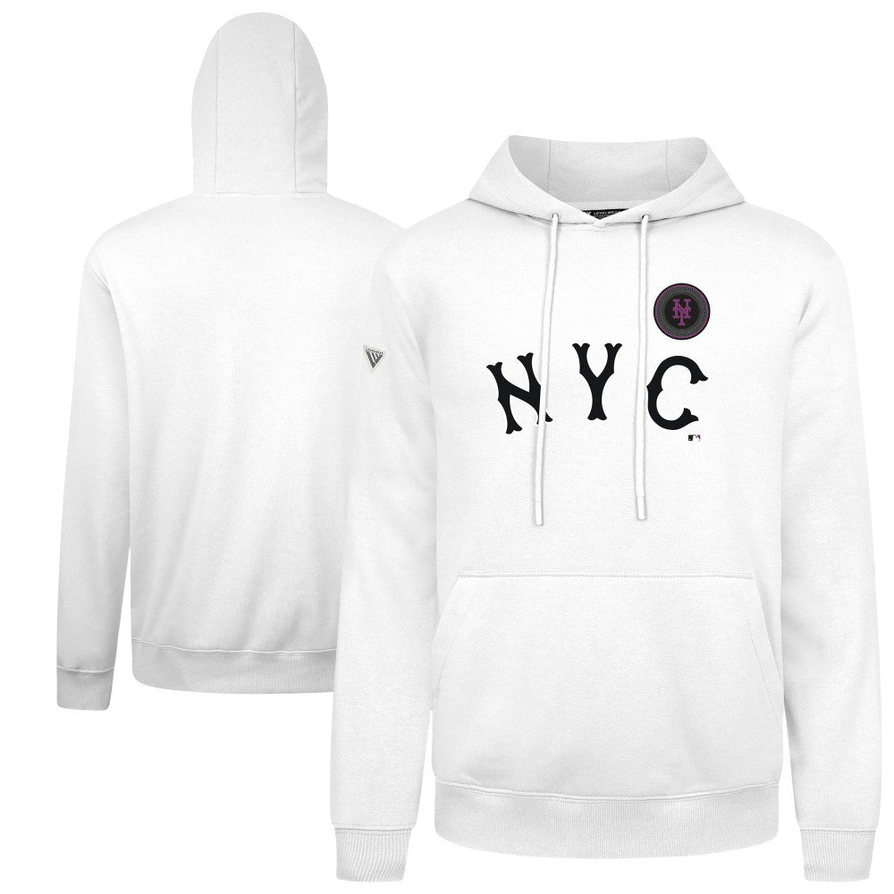 New York Mets Levelwear City Connect Podium Core Logo Pullover Hoodie - White - MLB Lifestyle