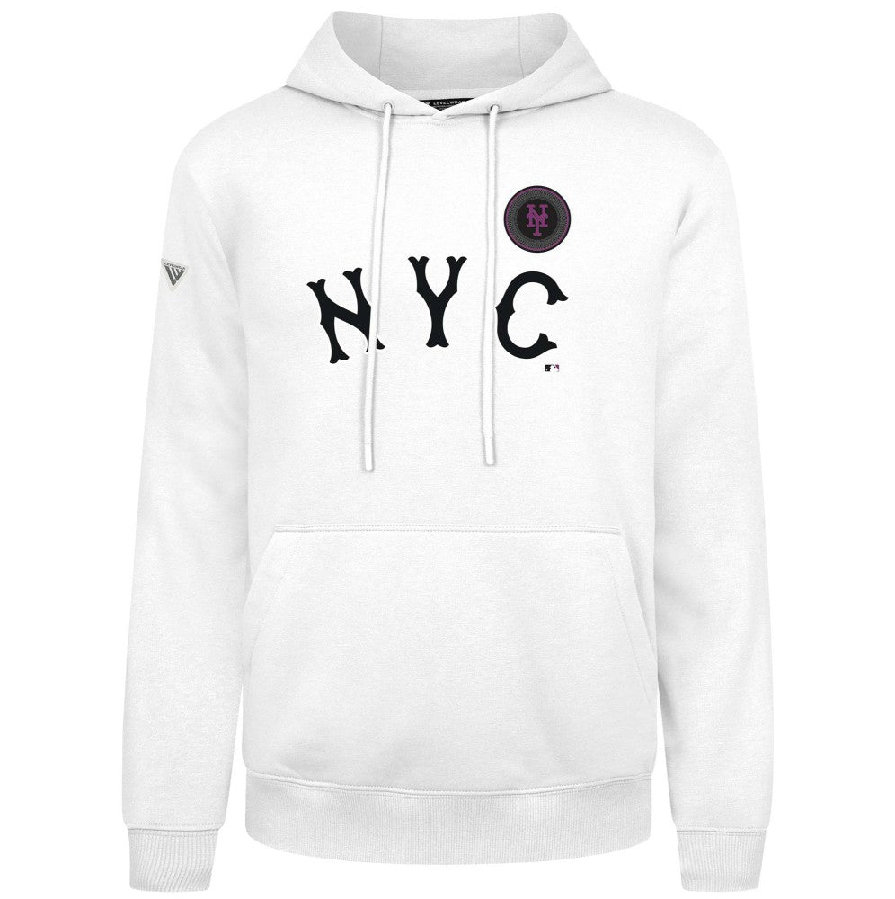 New York Mets Levelwear City Connect Podium Core Logo Pullover Hoodie - White - MLB Lifestyle
