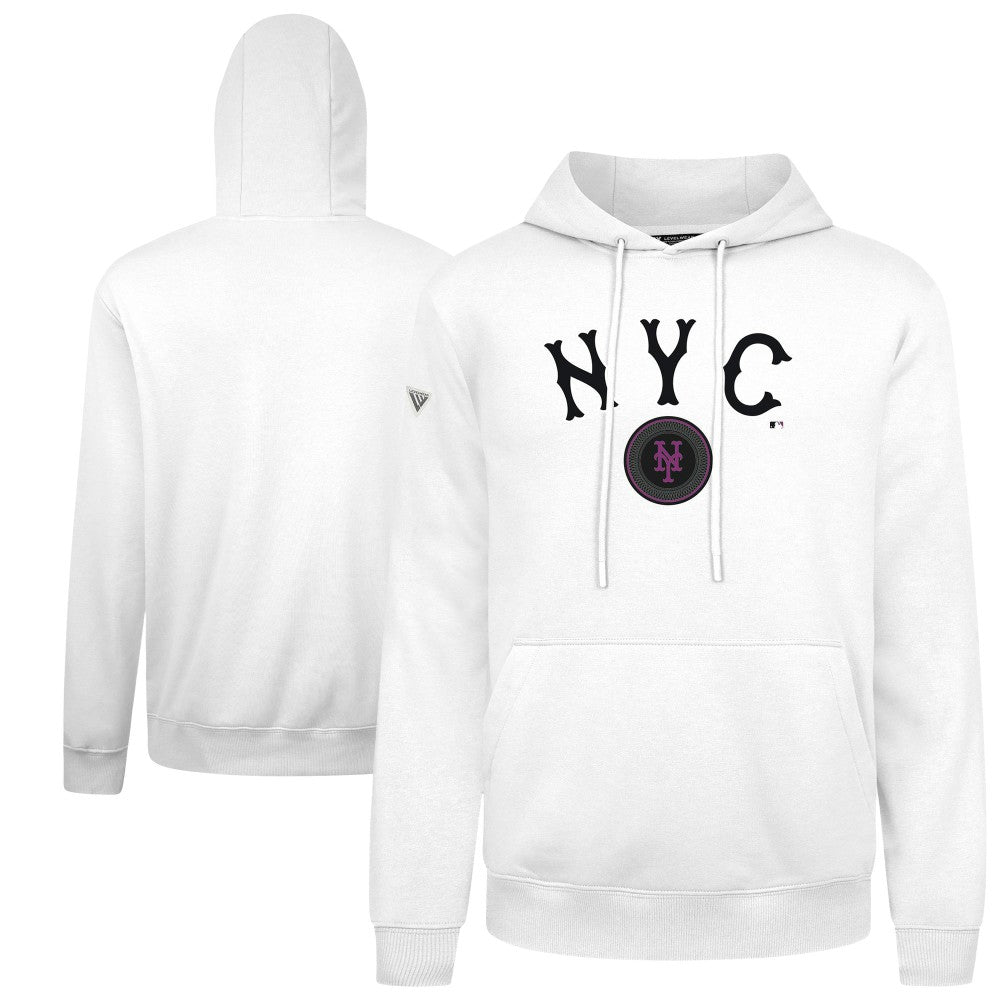 New York Mets Levelwear City Connect Podium Back Splash Pullover Hoodie - White - MLB Lifestyle