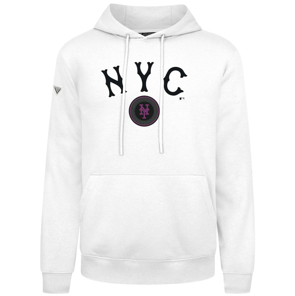 New York Mets Levelwear City Connect Podium Back Splash Pullover Hoodie - White - MLB Lifestyle