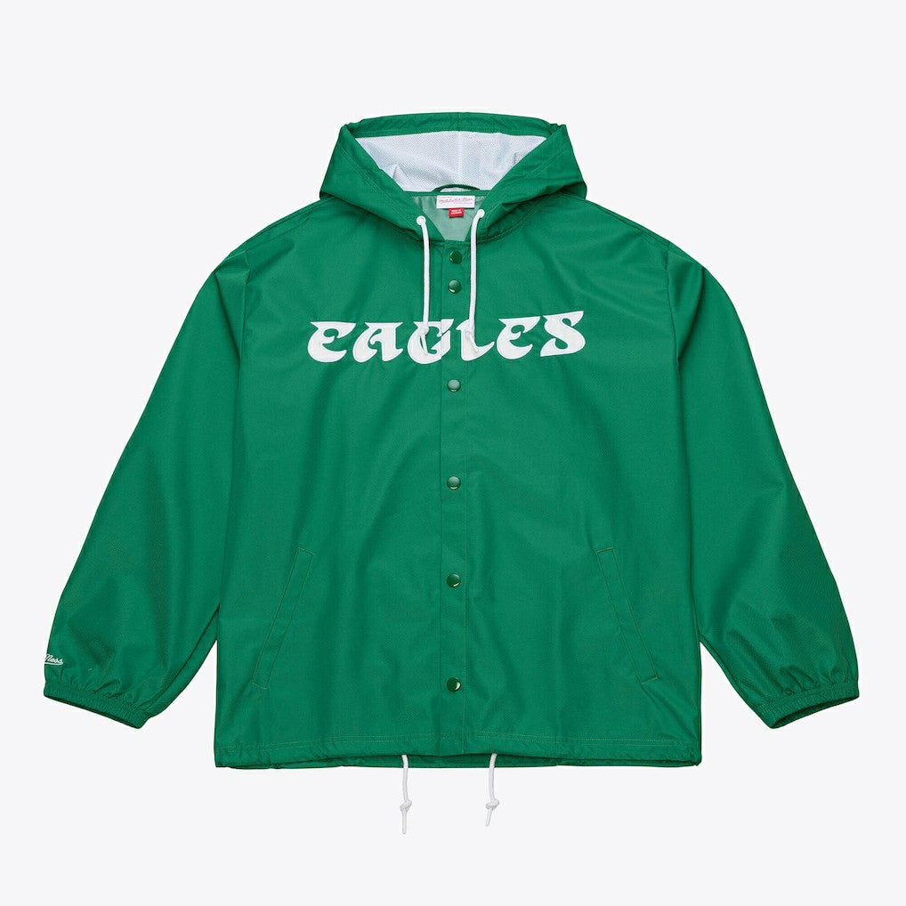Mitchell & Ness Philadelphia Eagles Coaches Full-Snap Hooded Windbreaker Jacket Kelly Green