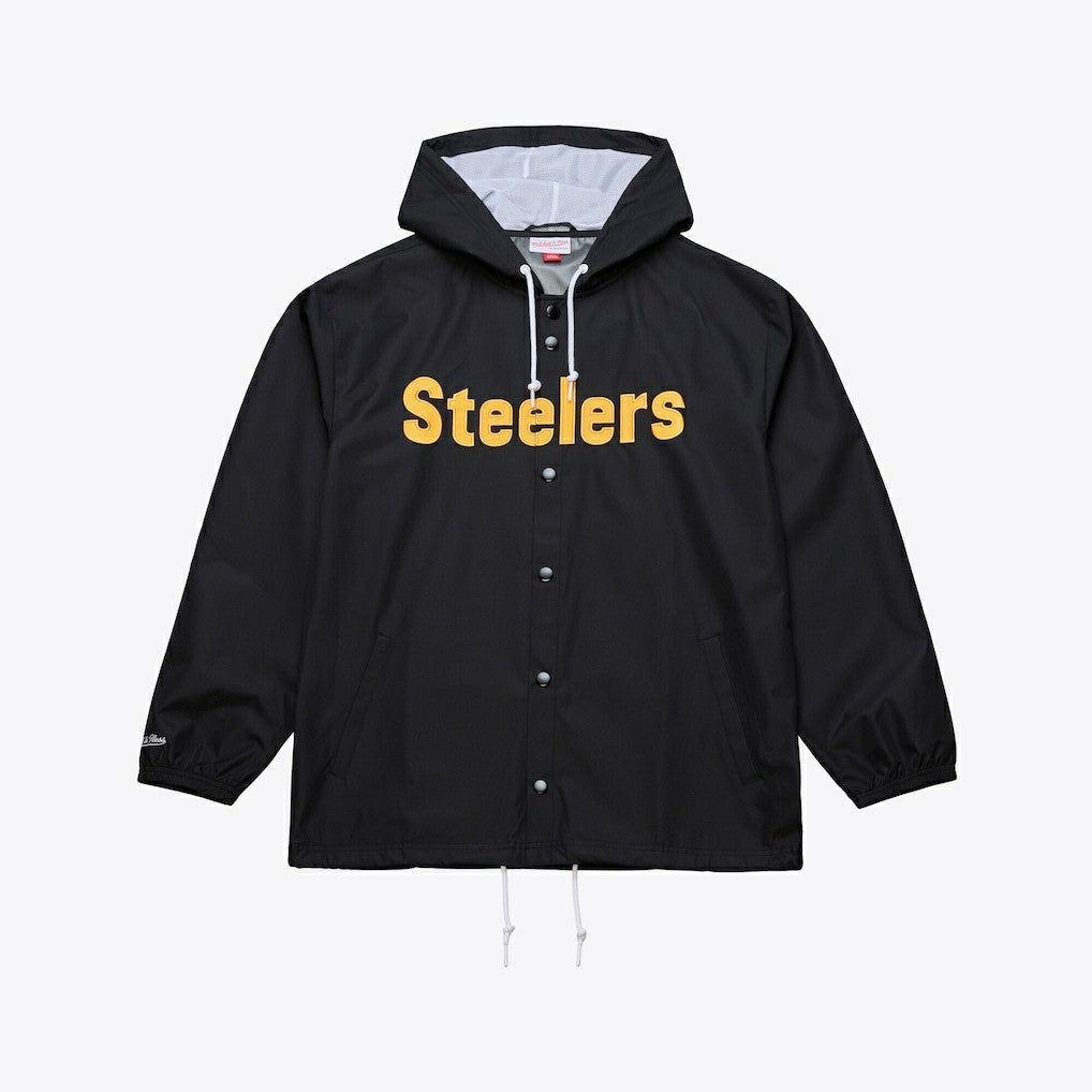 Mitchell & Ness Pittsburgh Steelers Coaches Full-Snap Hooded Windbreaker Jacket Black
