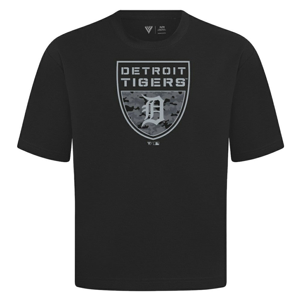 Detroit Tigers Levelwear Oversized Luxe Signature Knit Buckler T-Shirt - Black - MLB Discount