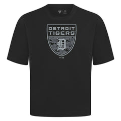 Detroit Tigers Levelwear Oversized Luxe Signature Knit Buckler T-Shirt - Black - MLB Discount