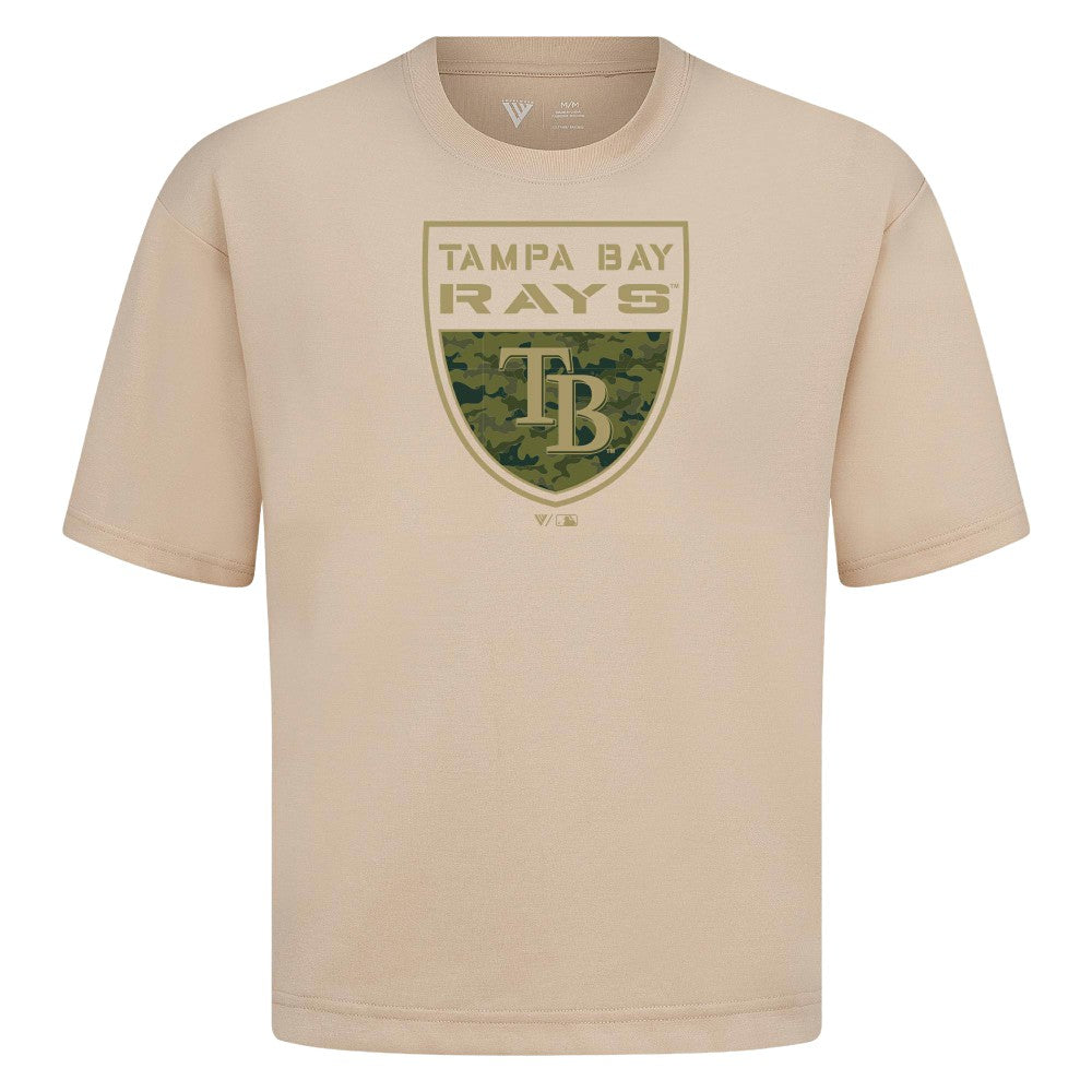 Tampa Bay Rays Levelwear Oversized Luxe Signature Knit Buckler T-Shirt - Khaki - MLB Sale
