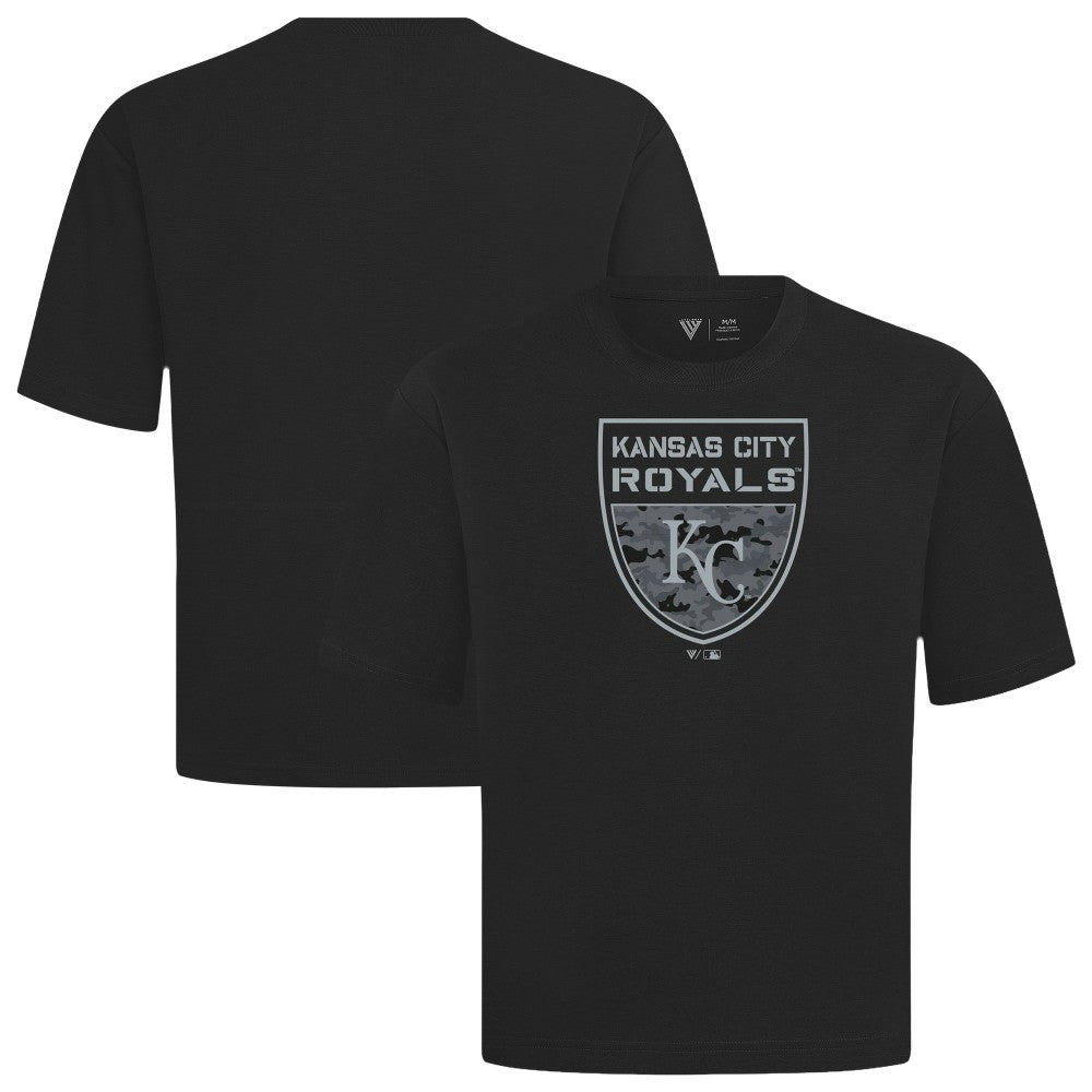Kansas City Royals Levelwear Oversized Luxe Signature Knit Buckler T-Shirt - Black - MLB Sale