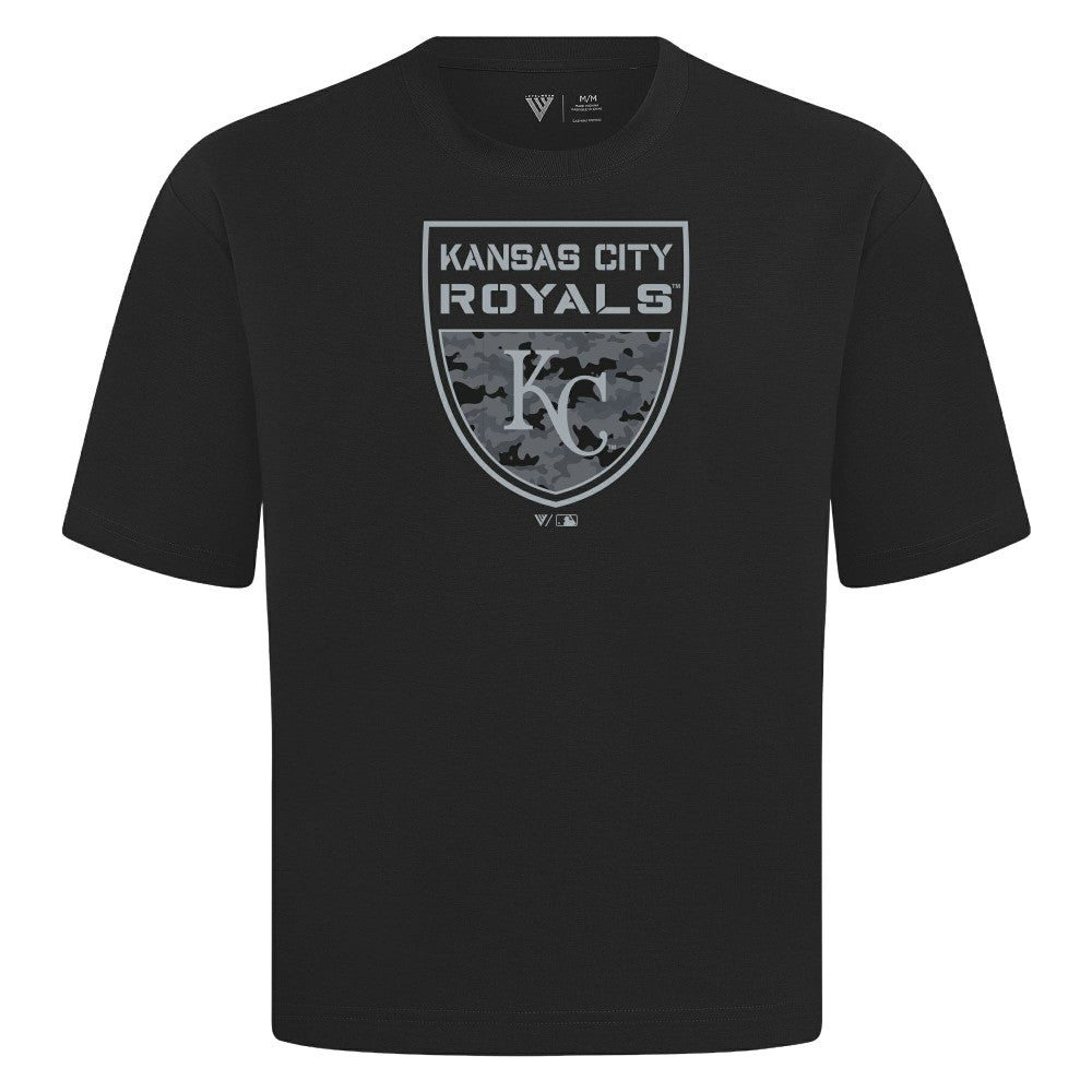 Kansas City Royals Levelwear Oversized Luxe Signature Knit Buckler T-Shirt - Black - MLB Sale