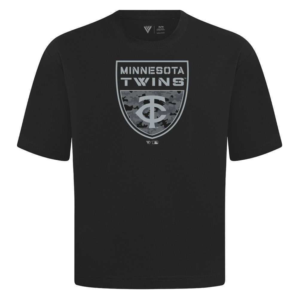 Minnesota Twins Levelwear Oversized Luxe Signature Knit Buckler T-Shirt - Black - MLB Sale