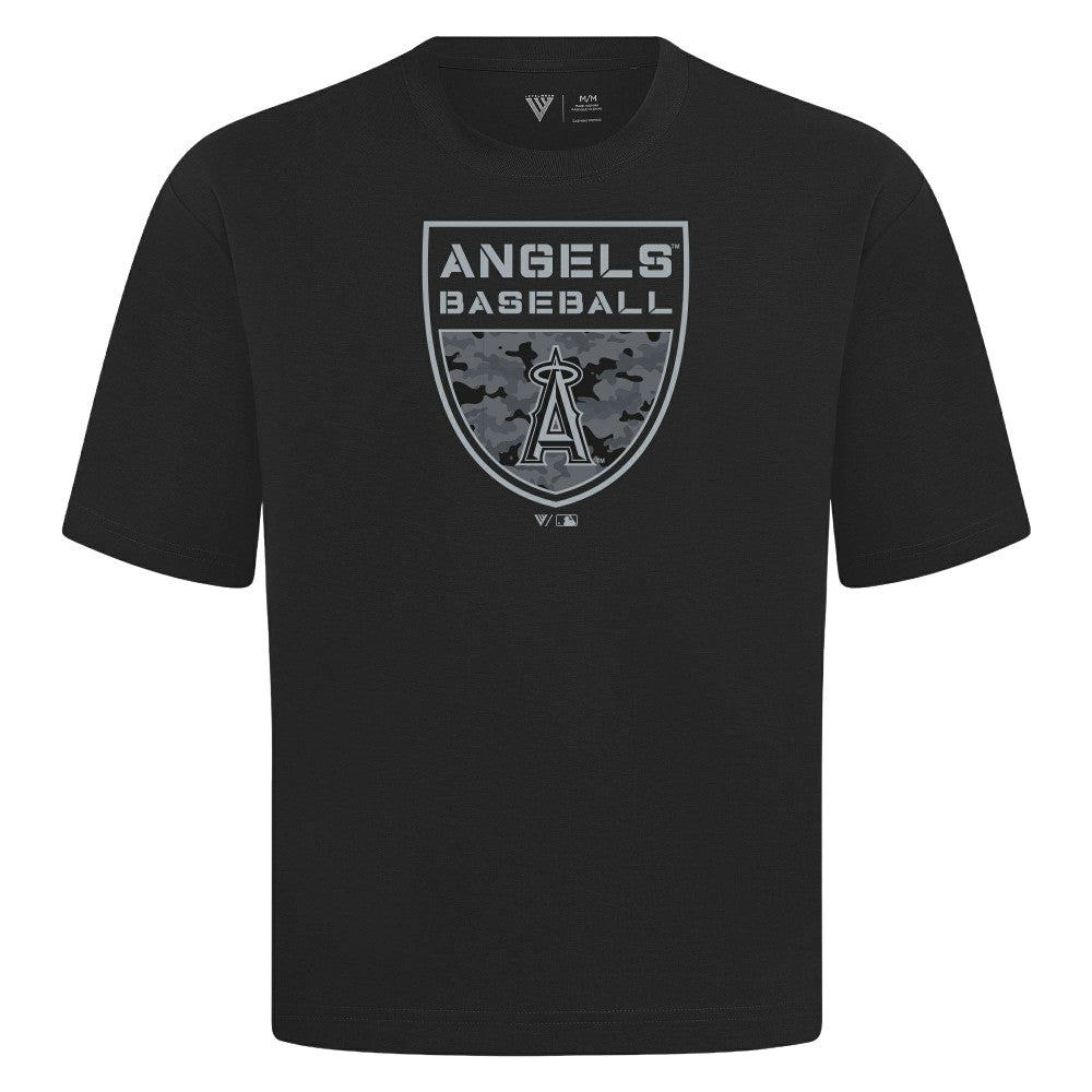 Los Angeles Angels Levelwear Oversized Luxe Signature Knit Buckler T-Shirt - Black - MLB Online