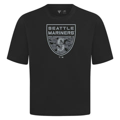 Seattle Mariners Levelwear Oversized Luxe Signature Knit Buckler T-Shirt - Black - MLB Discount