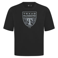 Texas Rangers Levelwear Oversized Luxe Signature Knit Buckler T-Shirt - Black - MLB Discount
