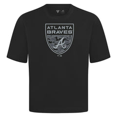 Atlanta Braves Levelwear Oversized Luxe Signature Knit Buckler T-Shirt - Black - MLB Sale