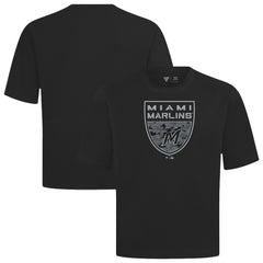 Miami Marlins Levelwear Oversized Luxe Signature Knit Buckler T-Shirt - Black - MLB on Sale