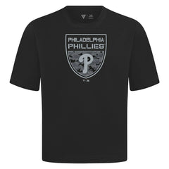 Philadelphia Phillies Levelwear Oversized Luxe Signature Knit Buckler T-Shirt - Black - MLB on Sale