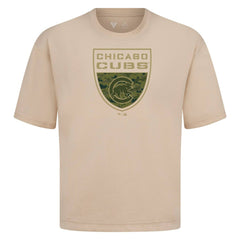 Chicago Cubs Levelwear Oversized Luxe Signature Knit Buckler T-Shirt - Khaki - MLB on Sale