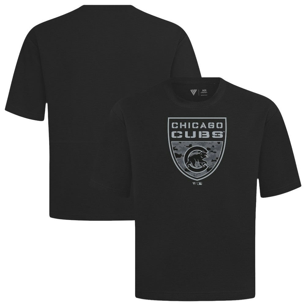 Chicago Cubs Levelwear Oversized Luxe Signature Knit Buckler T-Shirt - Black - MLB on Sale