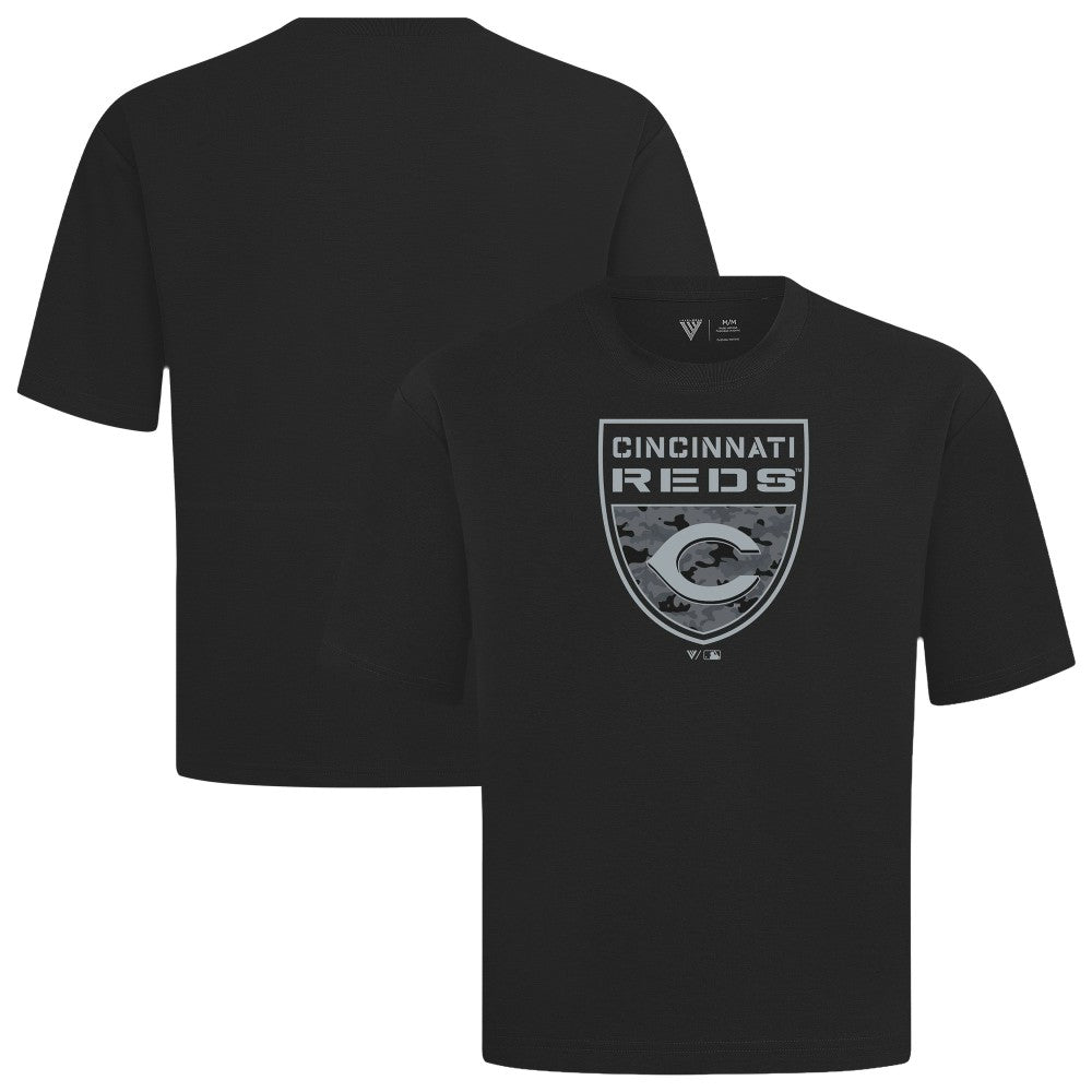 Cincinnati Reds Levelwear Oversized Luxe Signature Knit Buckler T-Shirt - Black - MLB Online