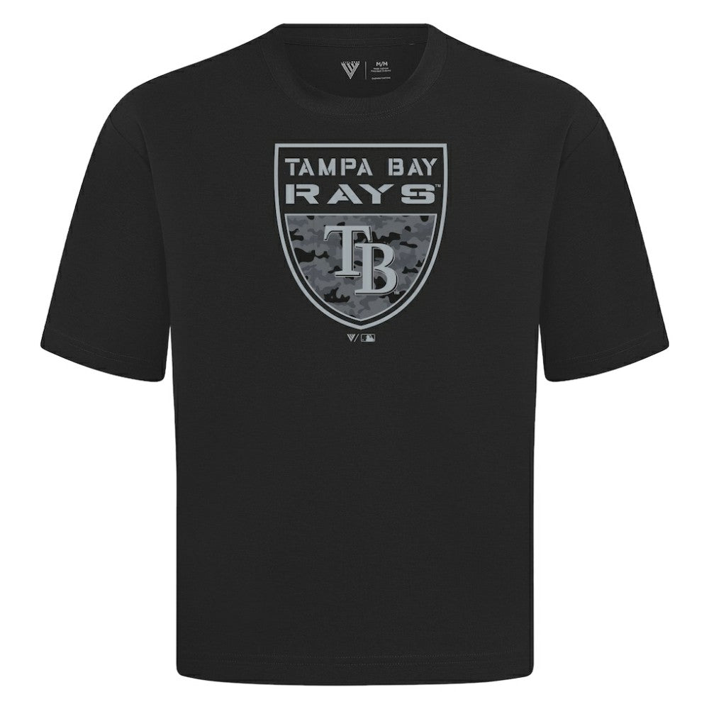 Tampa Bay Rays Levelwear Oversized Luxe Signature Knit Buckler T-Shirt - Black - MLB on Sale