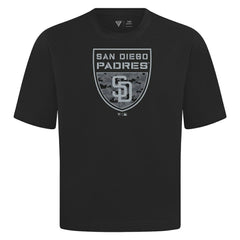 San Diego Padres Levelwear Oversized Luxe Signature Knit Buckler T-Shirt - Black - MLB on Sale