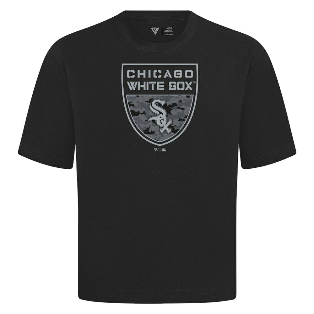 Chicago White Sox Levelwear Oversized Luxe Signature Knit Buckler T-Shirt - Black - MLB Discount
