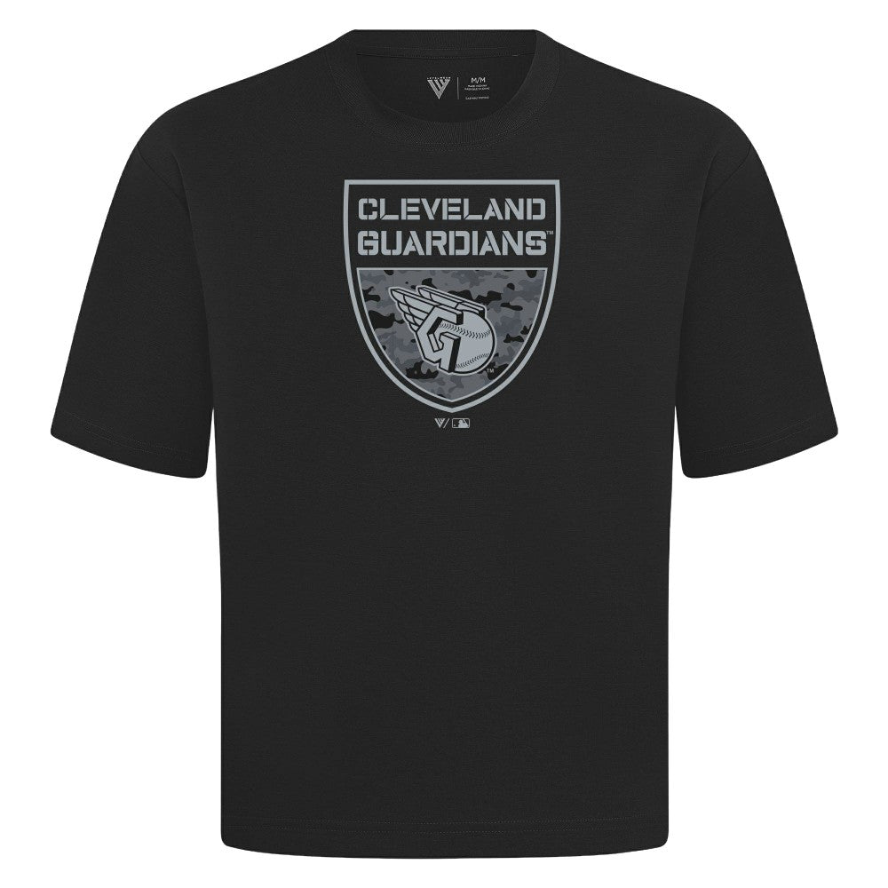 Cleveland Guardians Levelwear Oversized Luxe Signature Knit Buckler T-Shirt - Black - MLB Discount