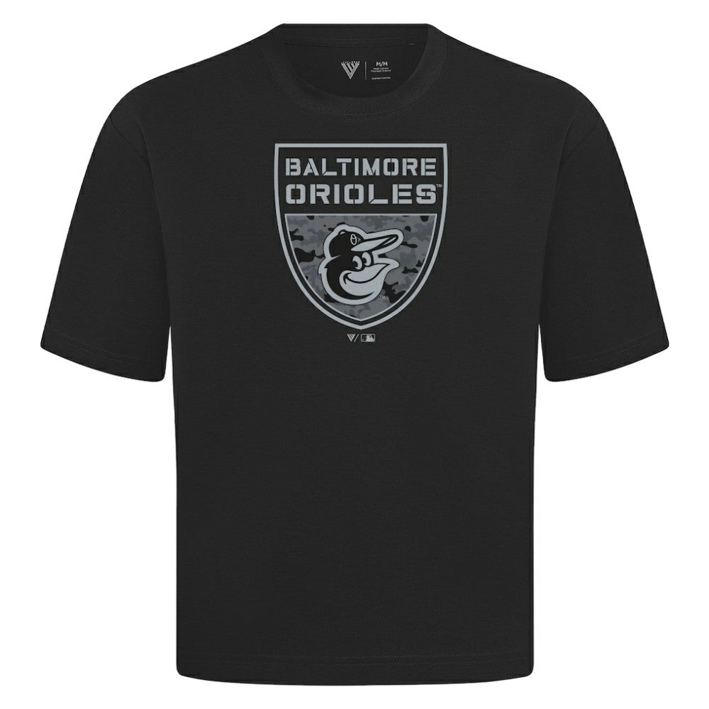 Baltimore Orioles Levelwear Oversized Luxe Signature Knit Buckler T-Shirt - Black - MLB Discount