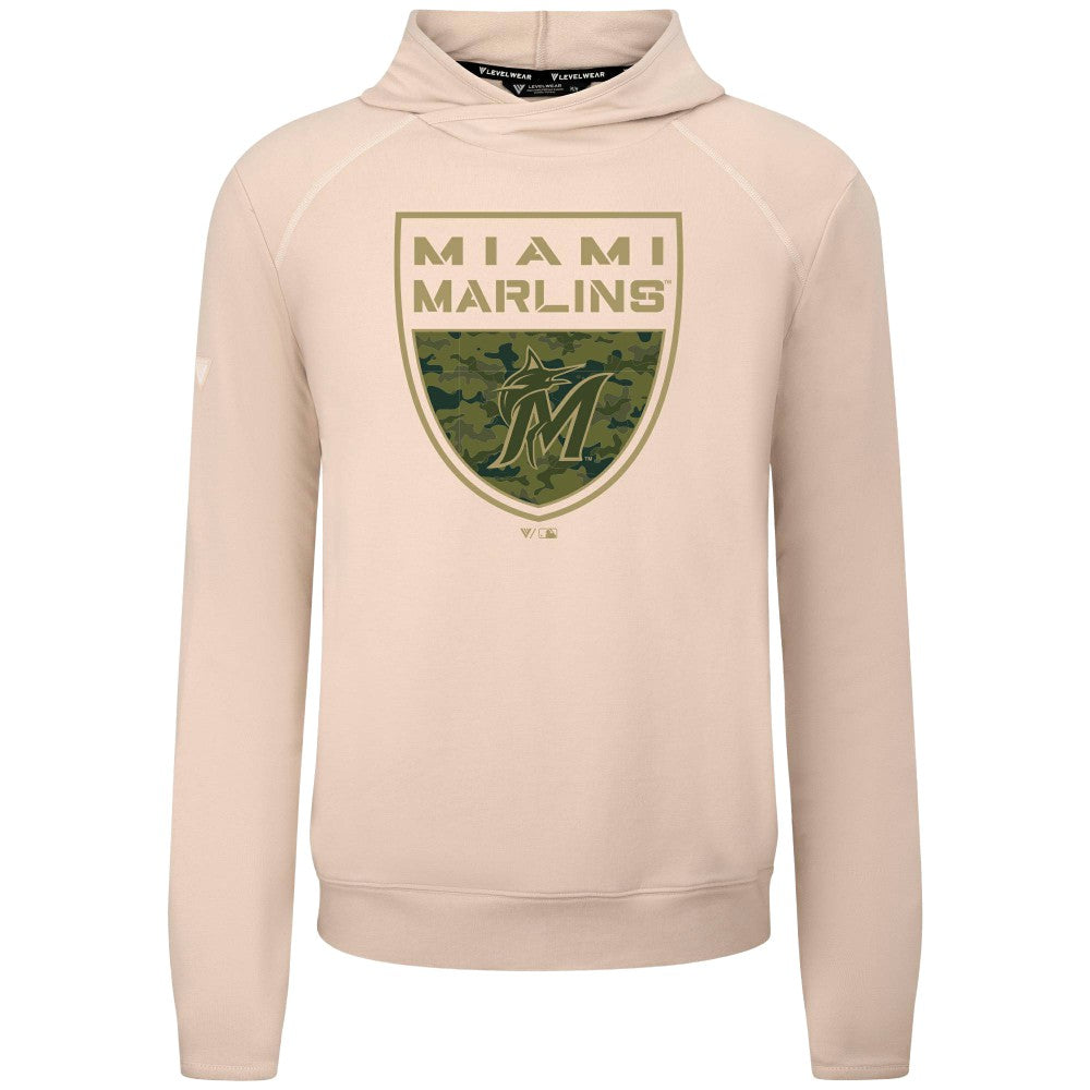 Miami Marlins Levelwear Mandate Buckler Tri-Blend Pullover Hoodie - Khaki - MLB on Sale