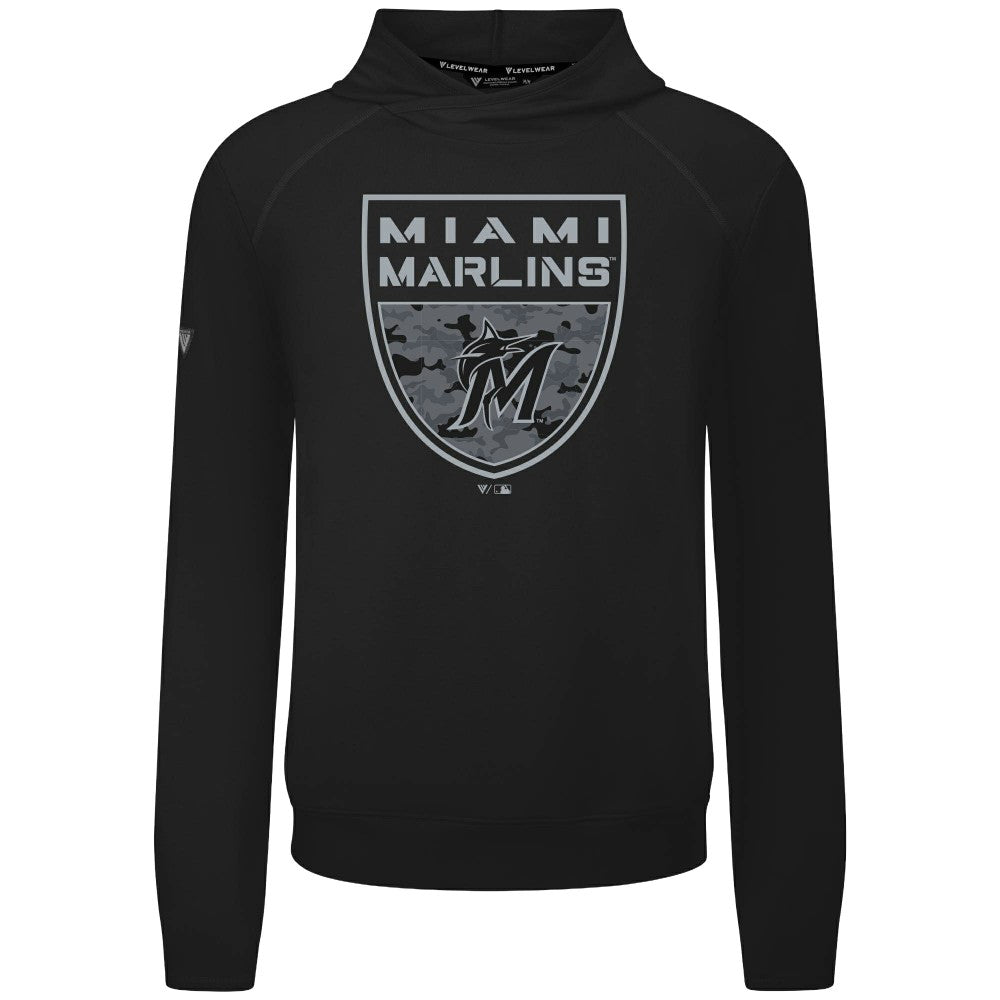 Miami Marlins Levelwear Mandate Buckler Tri-Blend Pullover Hoodie - Black - MLB Discount