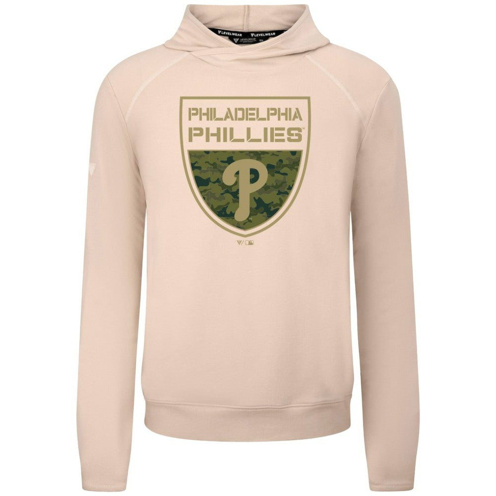 Philadelphia Phillies Levelwear Mandate Buckler Tri-Blend Pullover Hoodie - Khaki - MLB on Sale