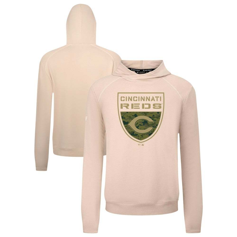 Cincinnati Reds Levelwear Mandate Buckler Tri-Blend Pullover Hoodie - Khaki - MLB Online