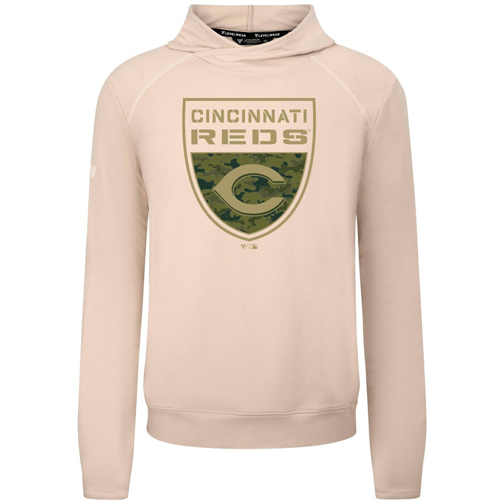 Cincinnati Reds Levelwear Mandate Buckler Tri-Blend Pullover Hoodie - Khaki - MLB Online