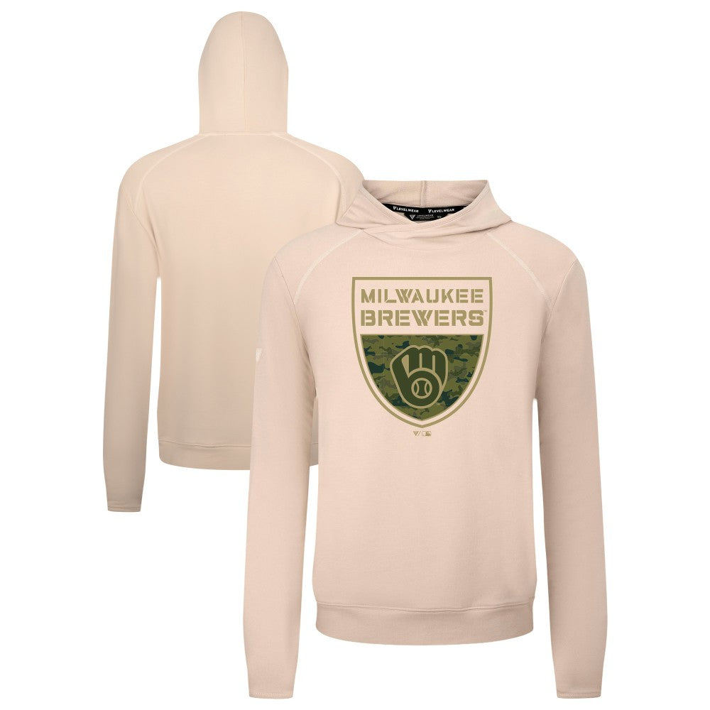 Milwaukee Brewers Levelwear Mandate Buckler Tri-Blend Pullover Hoodie - Khaki - MLB on Sale