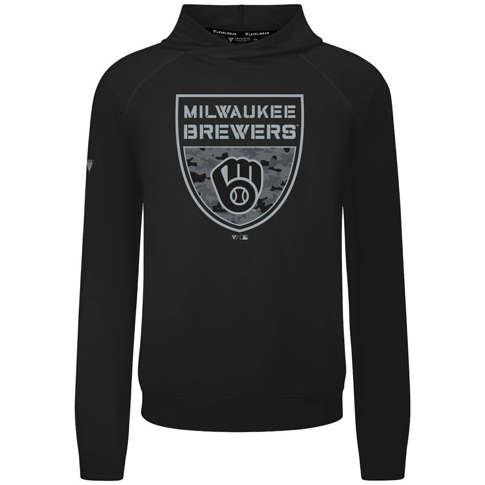 Milwaukee Brewers Levelwear Mandate Buckler Tri-Blend Pullover Hoodie - Black - MLB Online