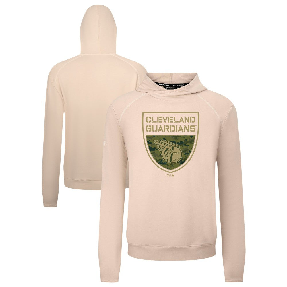 Cleveland Guardians Levelwear Mandate Buckler Tri-Blend Pullover Hoodie - Khaki - MLB Lifestyle