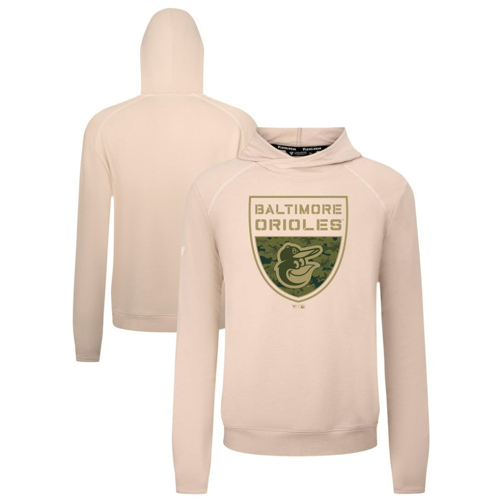 Baltimore Orioles Levelwear Mandate Buckler Tri-Blend Pullover Hoodie - Khaki - MLB Discount