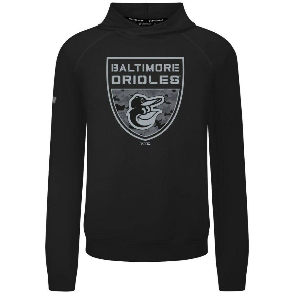 Baltimore Orioles Levelwear Mandate Buckler Tri-Blend Pullover Hoodie - Black - MLB Discount
