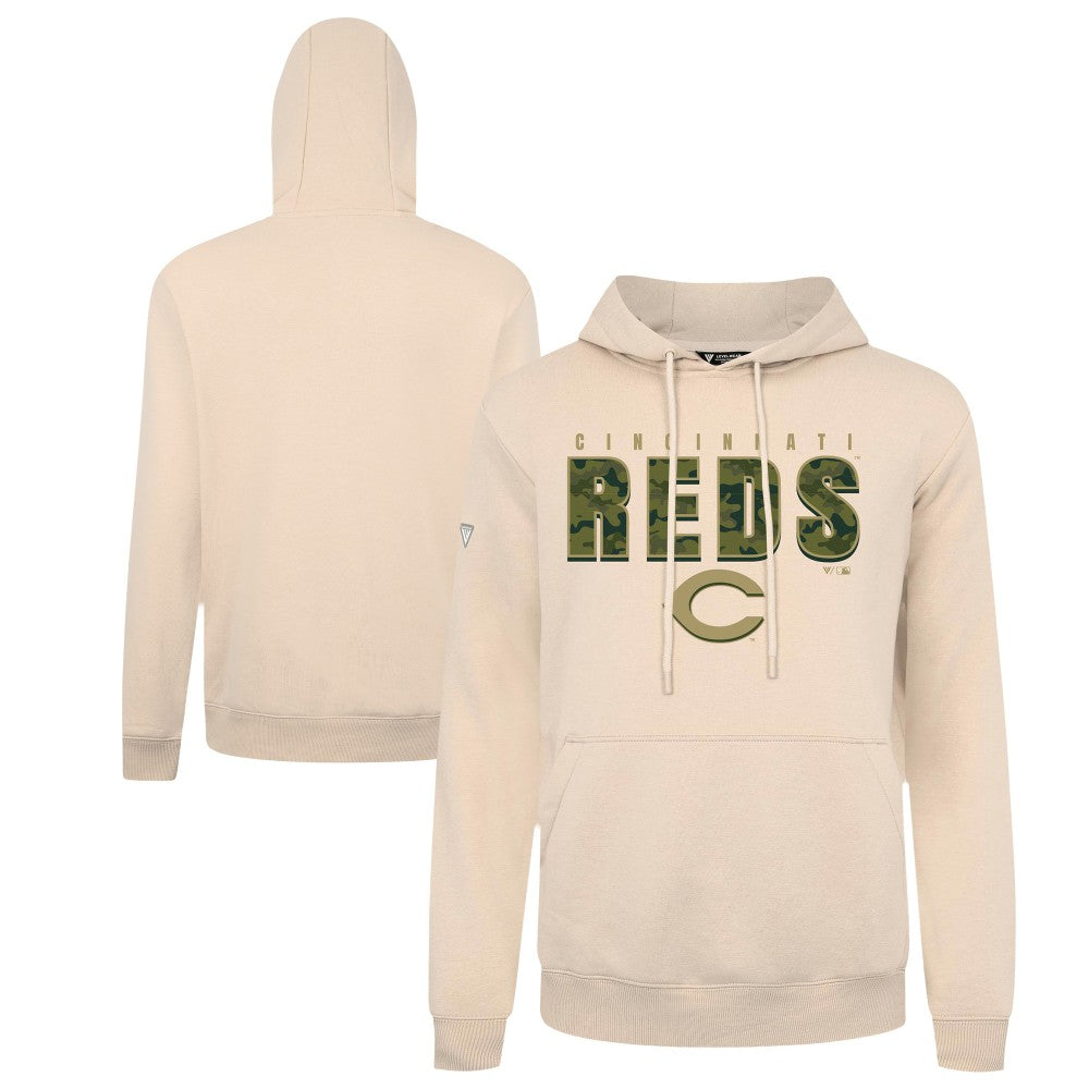 Cincinnati Reds Levelwear Podium Protect Pullover Hoodie - Khaki - MLB Sale