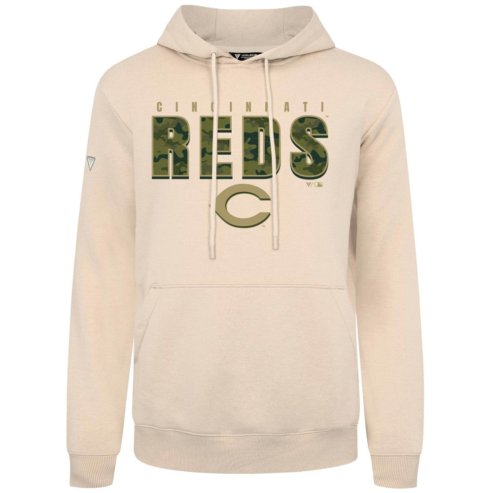 Cincinnati Reds Levelwear Podium Protect Pullover Hoodie - Khaki - MLB Sale