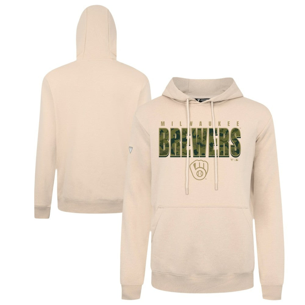Milwaukee Brewers Levelwear Podium Protect Pullover Hoodie - Khaki - MLB on Sale