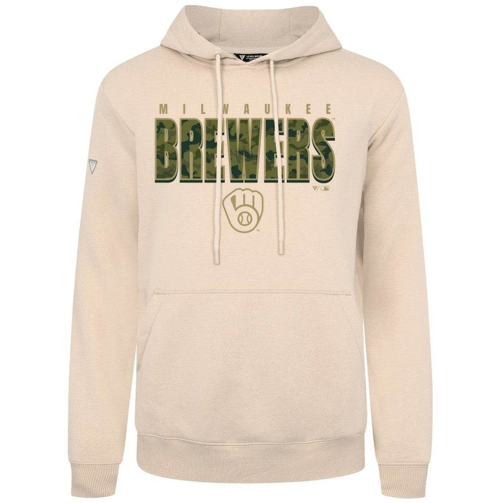 Milwaukee Brewers Levelwear Podium Protect Pullover Hoodie - Khaki - MLB on Sale