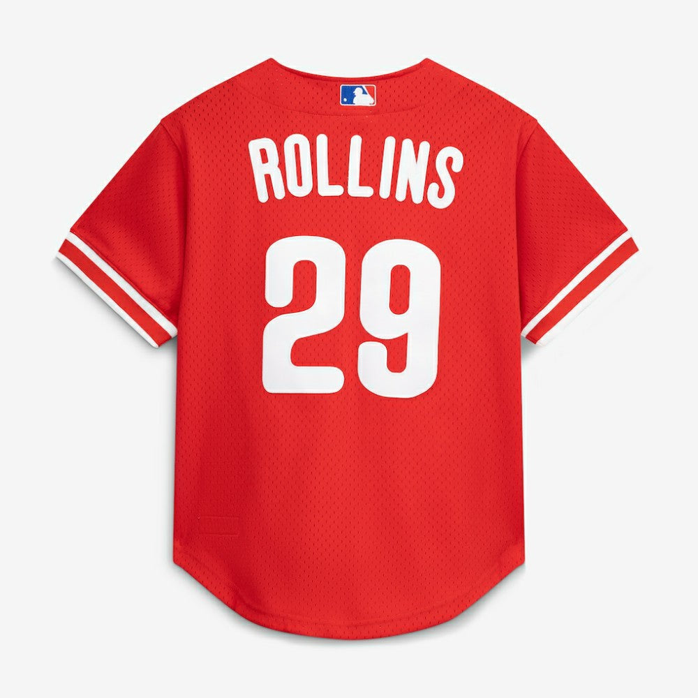 Jimmy Rollins Philadelphia Phillies Mitchell & Ness Cooperstown Mesh Batting Practice Button-Up Jersey - Red - Mitchell & Ness Lifestyle