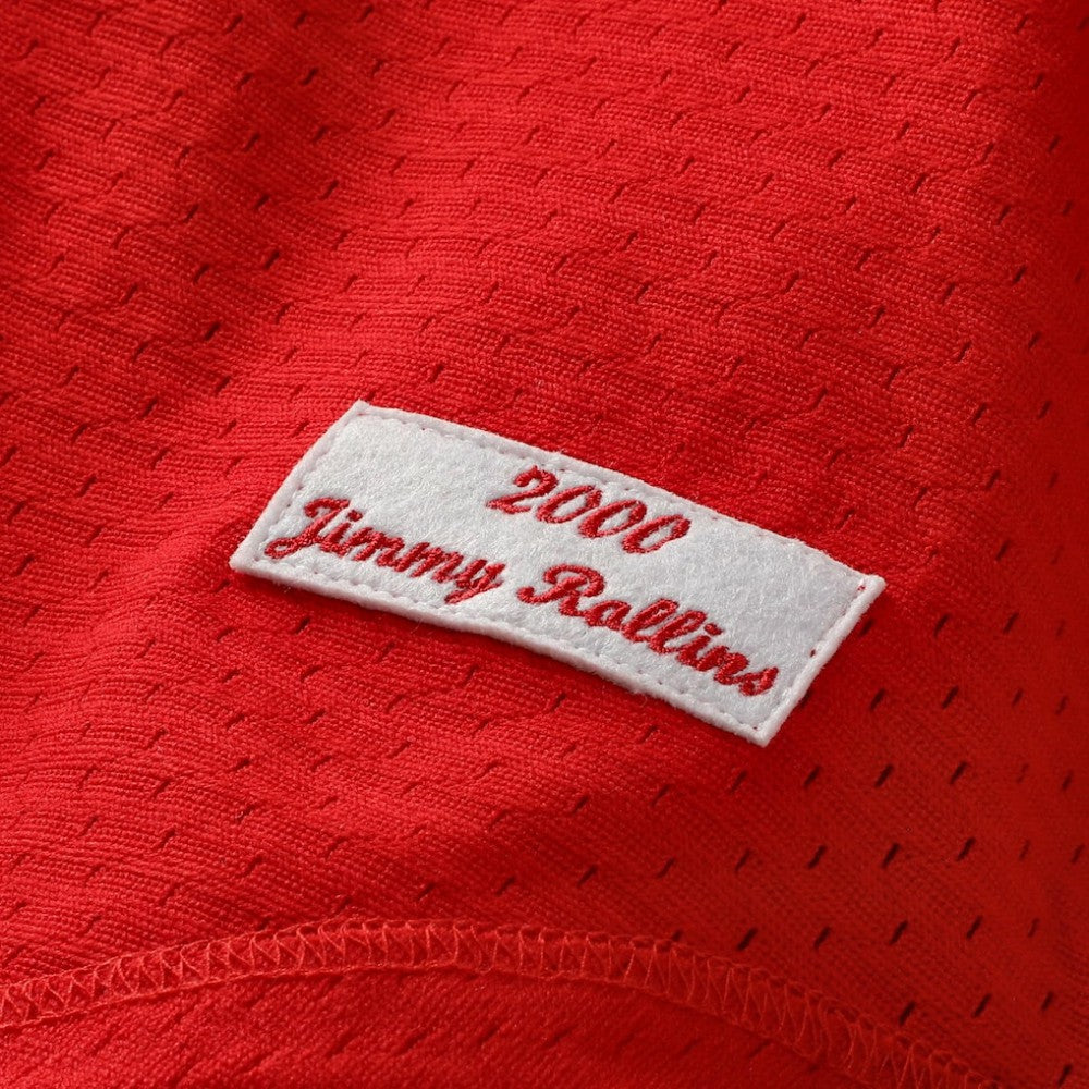 Jimmy Rollins Philadelphia Phillies Mitchell & Ness Cooperstown Mesh Batting Practice Button-Up Jersey - Red - Mitchell & Ness Lifestyle