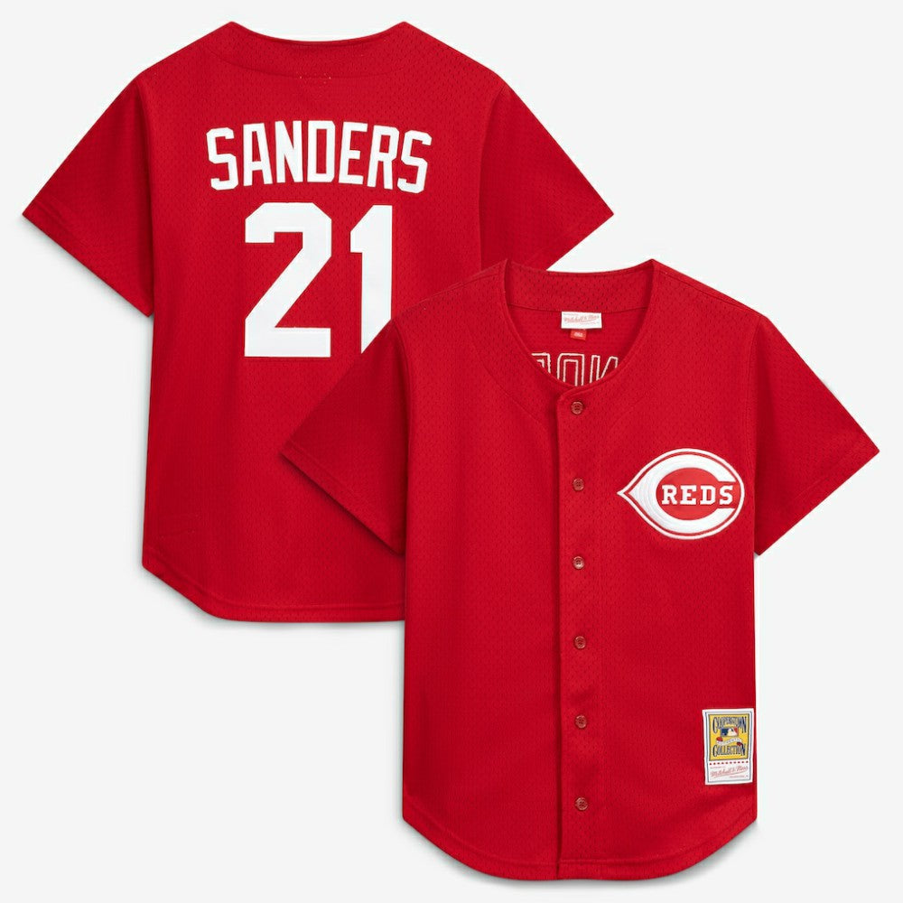 Deion Sanders Cincinnati Reds Mitchell & Ness Cooperstown Mesh Batting Practice Button-Up Jersey - Red - Mitchell & Ness on Sale