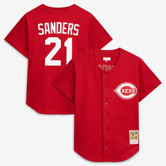 Deion Sanders Cincinnati Reds Mitchell & Ness Cooperstown Mesh Batting Practice Button-Up Jersey - Red - Mitchell & Ness on Sale
