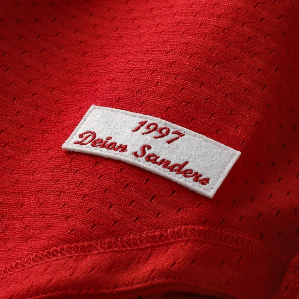 Deion Sanders Cincinnati Reds Mitchell & Ness Cooperstown Mesh Batting Practice Button-Up Jersey - Red - Mitchell & Ness on Sale