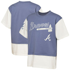 Atlanta Braves Outerstuff Youth Ultimate Pastels Premium Double Run T-Shirt - Navy/Cream - MLB Discount