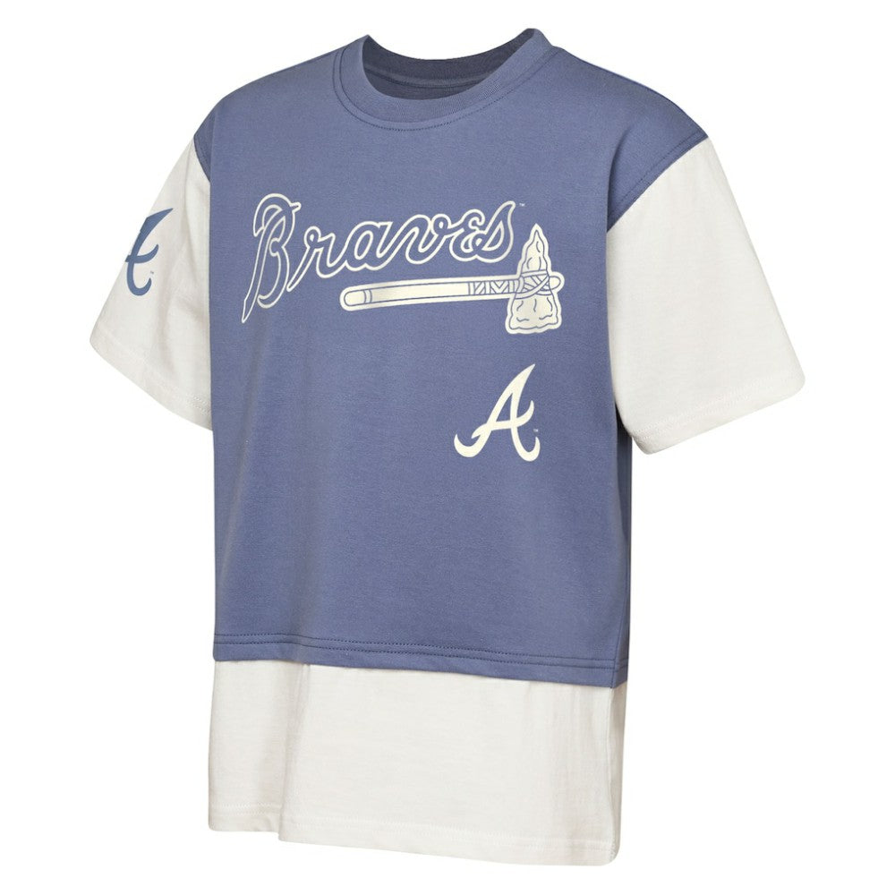 Atlanta Braves Outerstuff Youth Ultimate Pastels Premium Double Run T-Shirt - Navy/Cream - MLB Discount